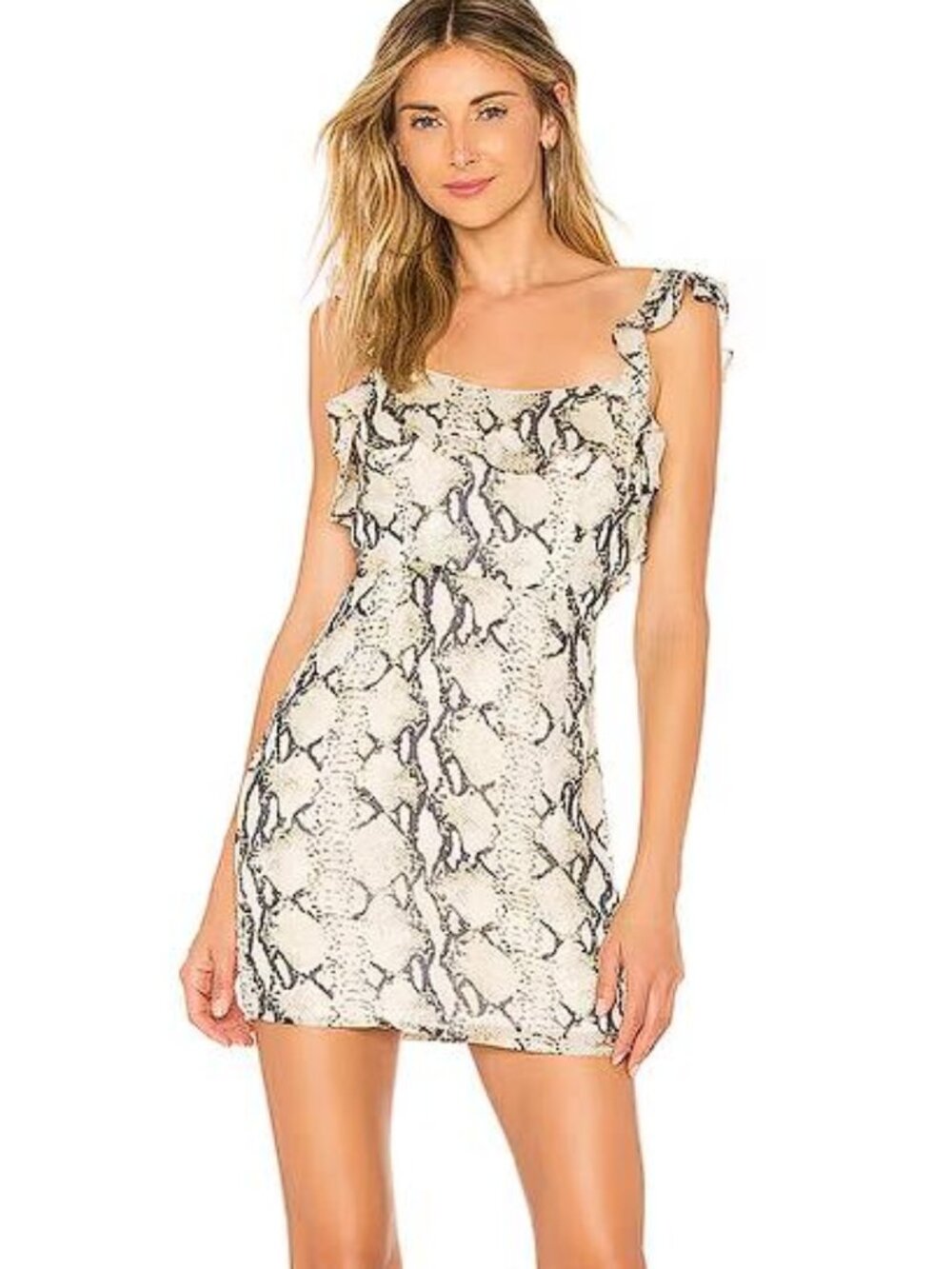 BY THE WAY. Women's Carmina Ruffle Mini Dress Size S in Snake
